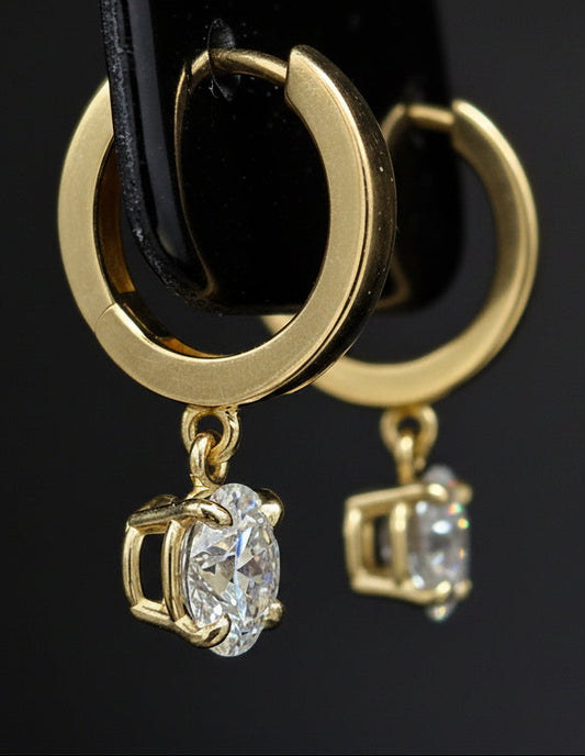 2 ct tw 11.4mm Huggie with Drop Basket Diamond Earrings - White or Yellow Gold