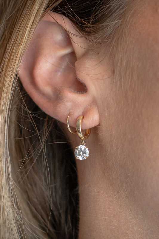 2 ct tw 11.4mm Huggie with Drop Basket Diamond Earrings - White or Yellow Gold