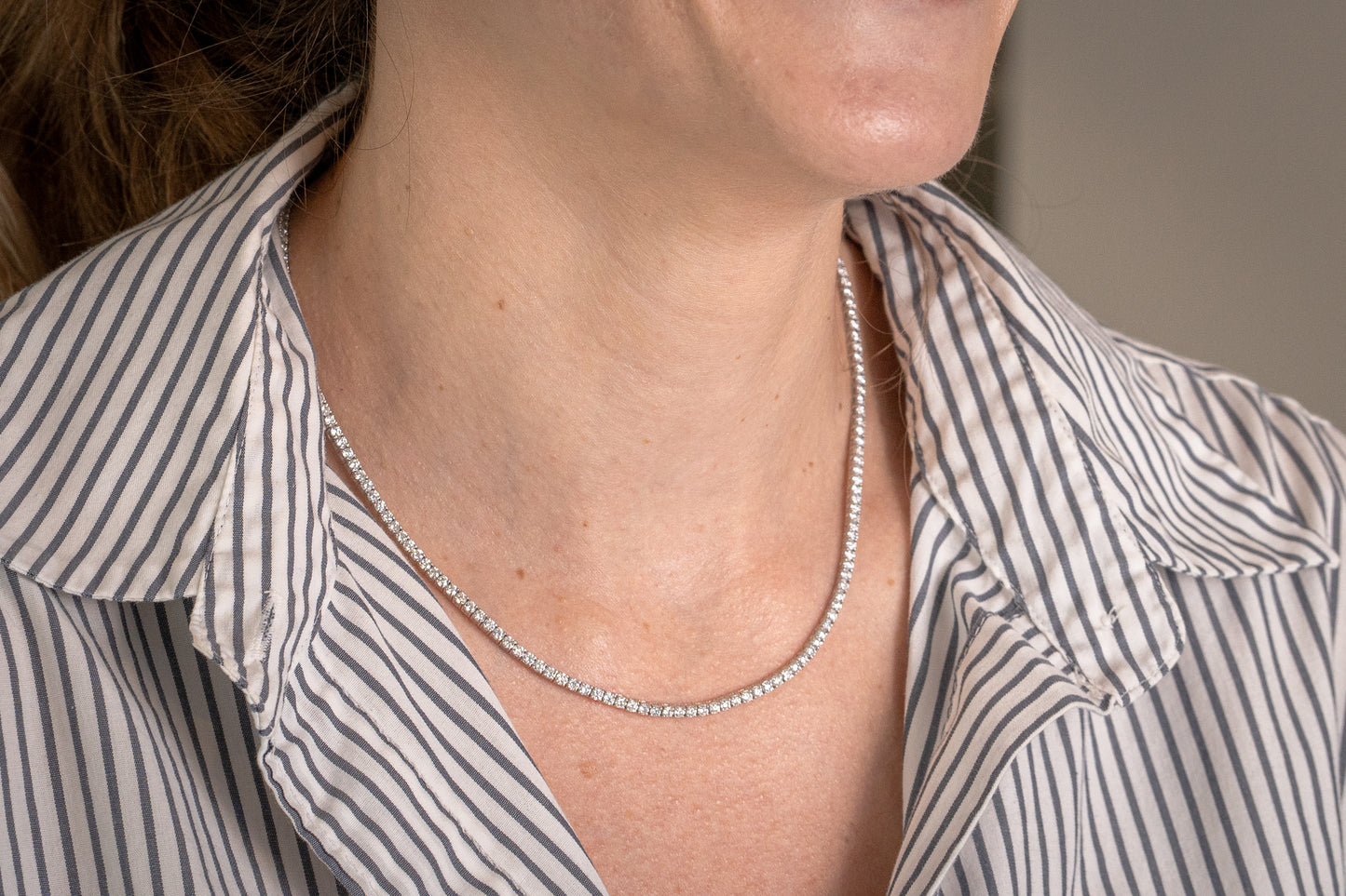 lab-grown 8.38 carat 17" tennis necklace in white gold