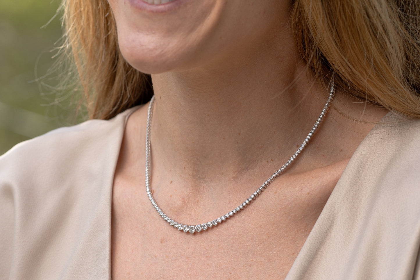 12 carat lab-grown 18" white gold graduated diamond infinity tennis necklace