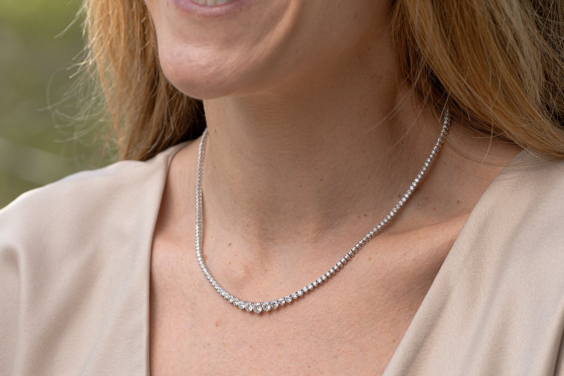 12 carat lab-grown 18" white gold graduated diamond infinity tennis necklace