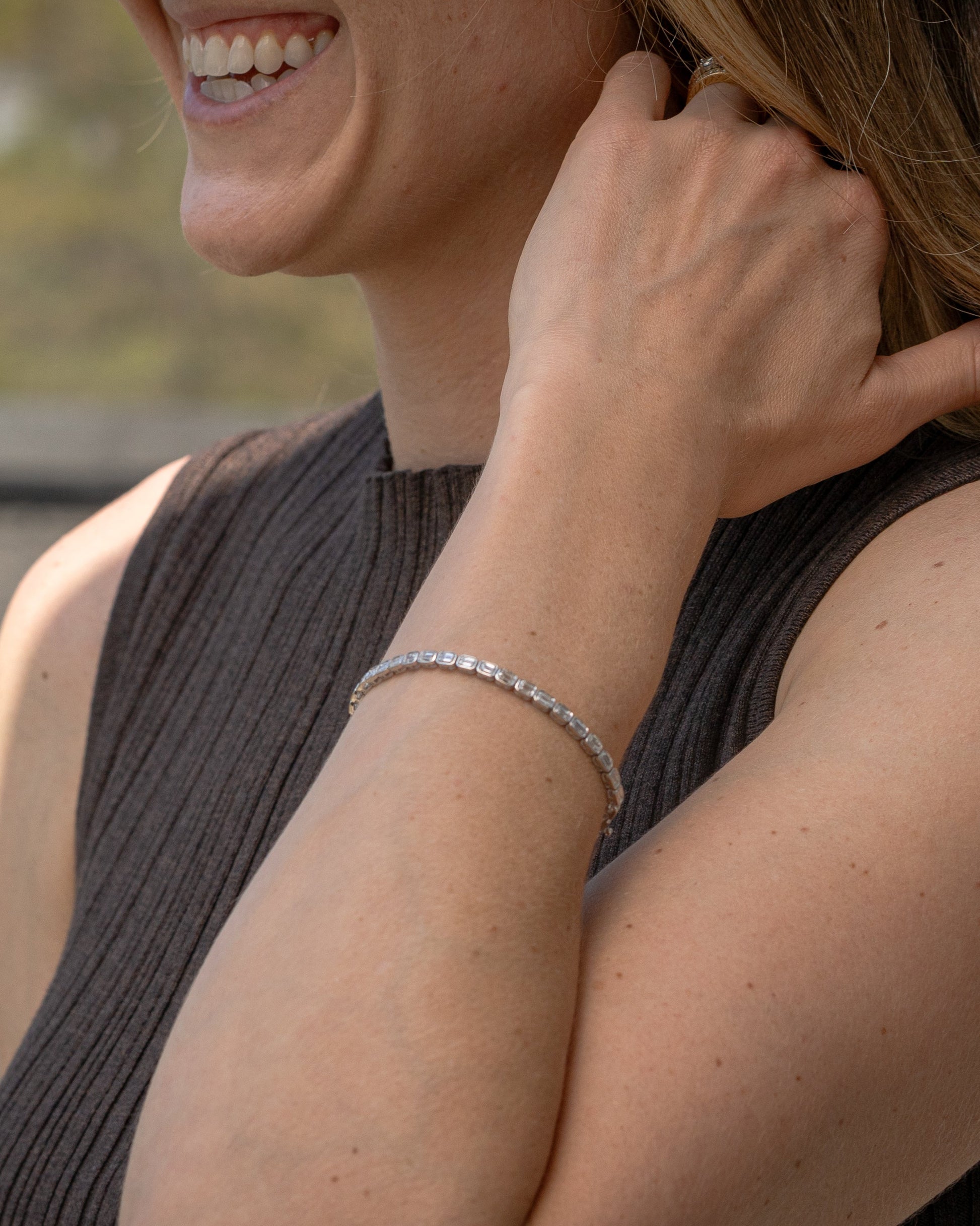 7" 6.25 carat lab-grown emerald cut diamond tennis bracelet in white gold