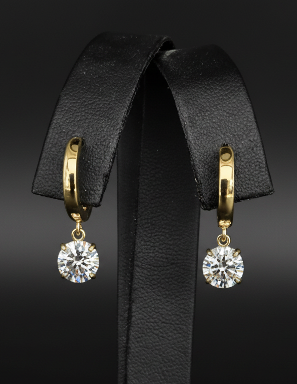 2 ct tw 14.2mm Huggie with Drop Basket Diamond Earrings - White or Yellow Gold