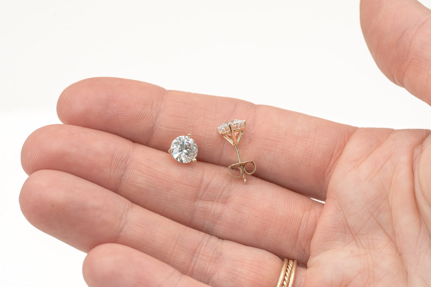 white gold 2 ct tw martini 3-prong set lab-grown diamond stud earrings