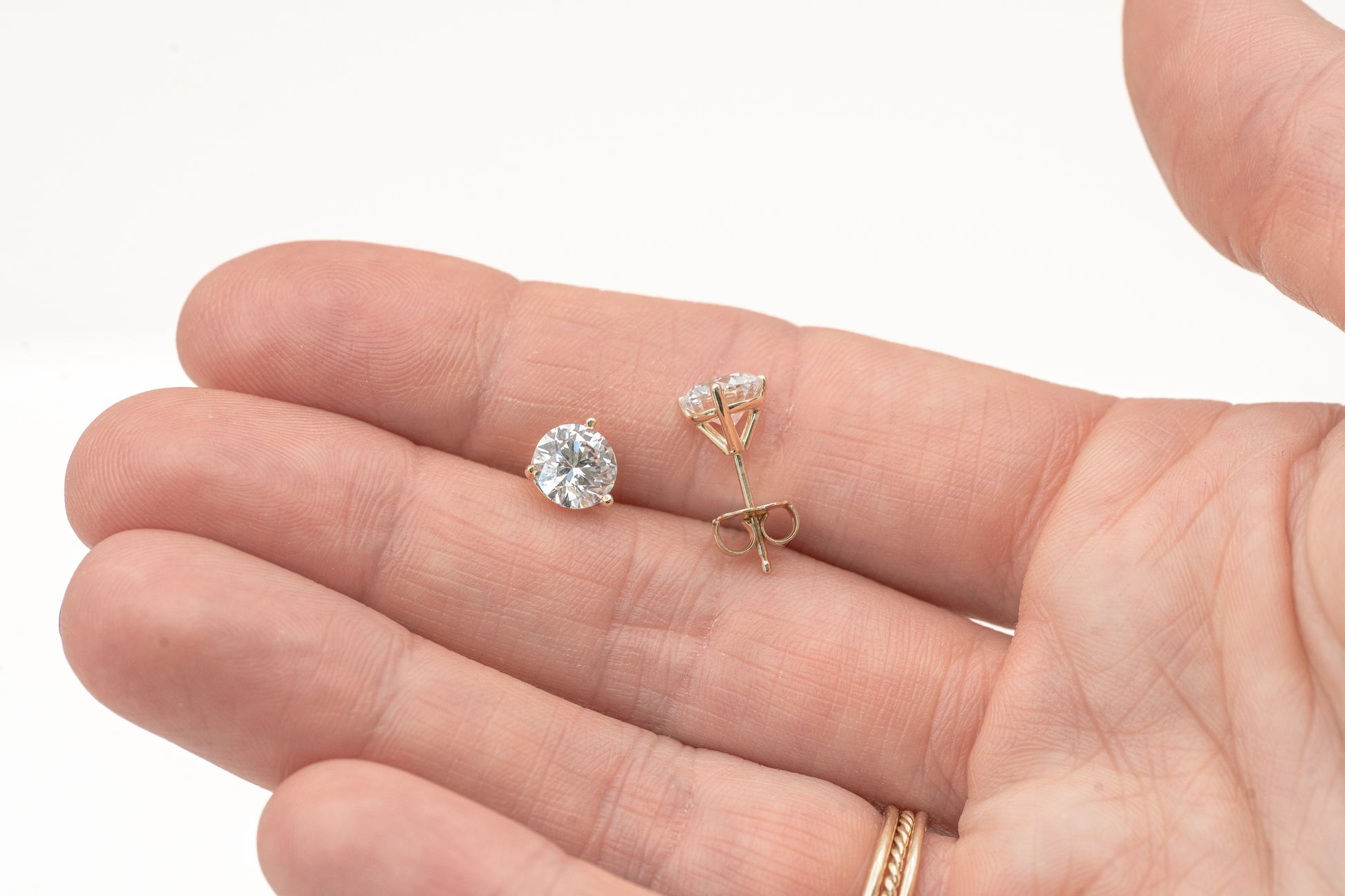 white gold 2 ct tw martini 3-prong set lab-grown diamond stud earrings