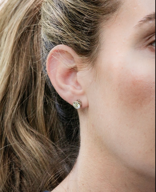 Round Bezel-set Lab Grown Diamond Stud Earrings - White or Yellow Gold